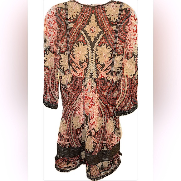 Anthropologie Ranna Gill 6 ‘Joss Kimono Dress’ Mini V-Neck BOHO Festival Paisley - Picture 3 of 14